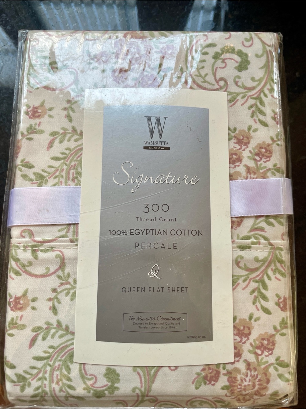 Wamsutta PRICILLA Queen Flat Sheet - Cream, Pink, Green